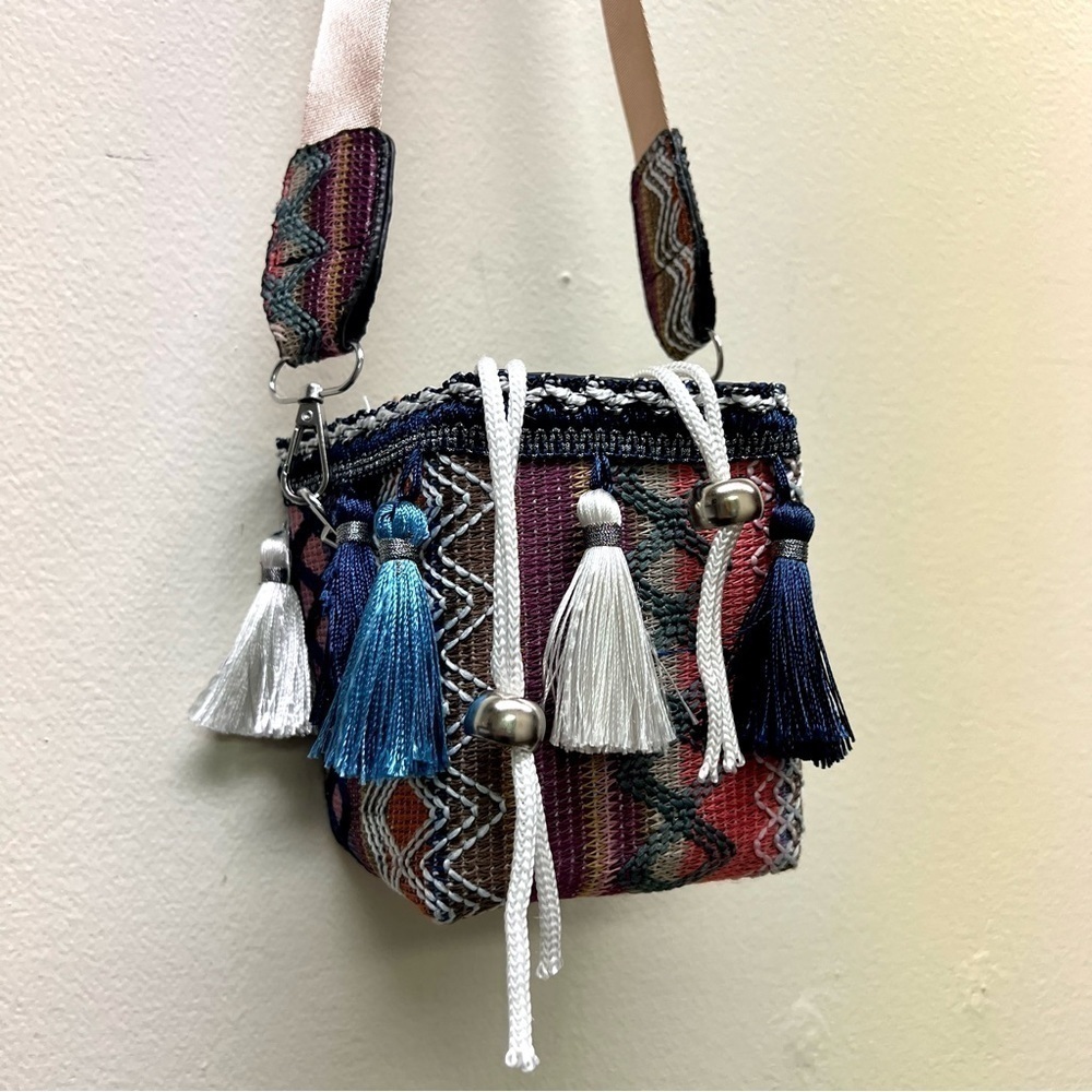 Handmade Boho Tribal tassels mini squares crossbody bag